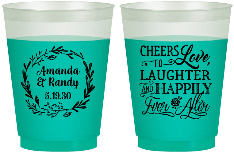 Custom Wedding 16 oz Color Changing Frosted Cups - Love Laughter Happily | 326