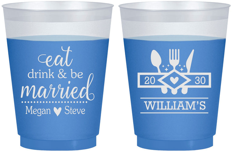 Custom Wedding 16 oz Color Changing Frosted Cups - Eat Drink Be Married | 327