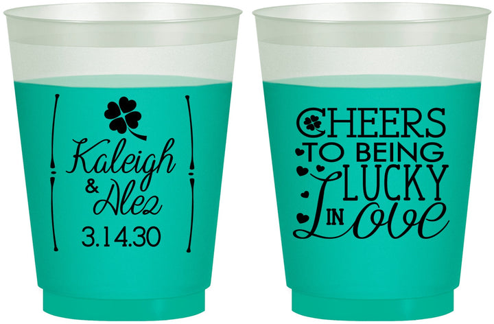 Custom Wedding 16 oz Color Changing Frosted Cups - Lucky In Love | 328