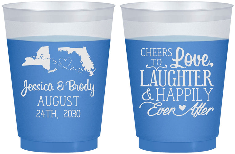 Custom Wedding 16 oz Color Changing Frosted Cups - Love Laughter Happily | 329