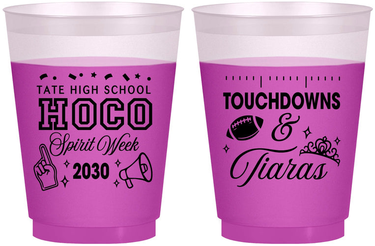Custom Homecoming 16 oz Color Changing Frosted Cups - Touchdowns And Tiaras | 330010
