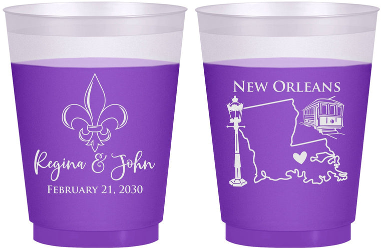 Custom Wedding 16 oz Color Changing Frosted Cups - New Orleans | 334
