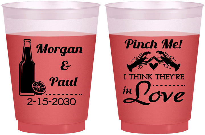 Custom Wedding 16 oz Color Changing Frosted Cups - Crawfish Boil Pinch Me | 337