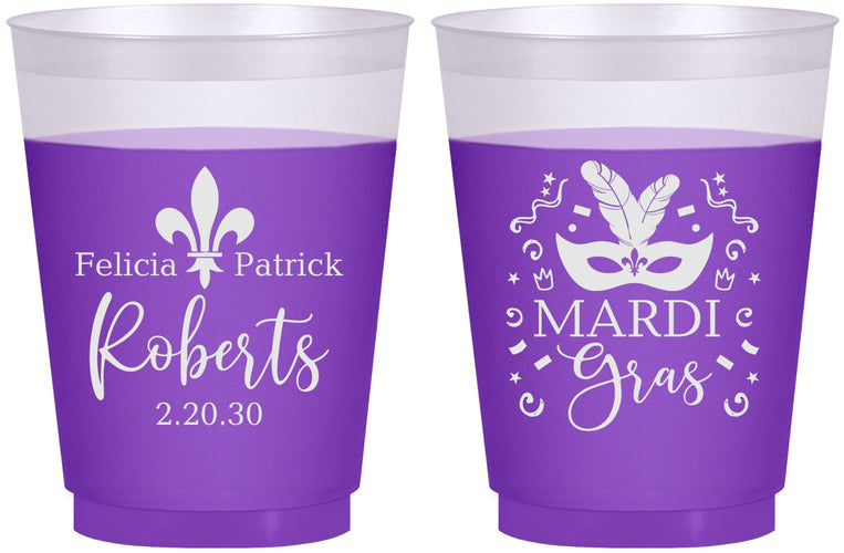 Custom Wedding 16 oz Color Changing Frosted Cups - Mardi Gras | 339