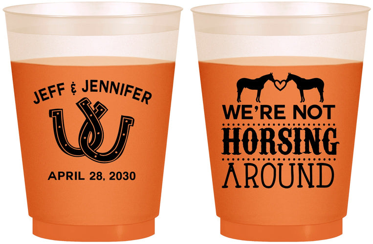 Custom Wedding 16 oz Color Changing Frosted Cups - Horseshoe | 340