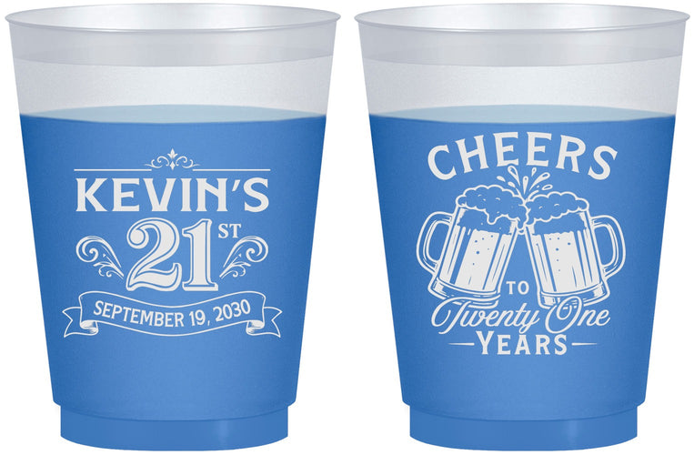 Custom 21st Birthday 16 oz Color Changing Frosted Cups - Cheers To Twenty One Years | 340000