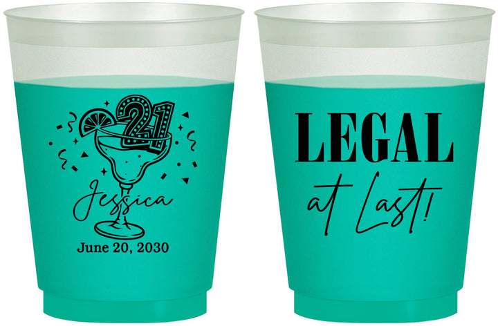 Custom 21st Birthday 16 oz Color Changing Frosted Cups - Legal At Last | 340005