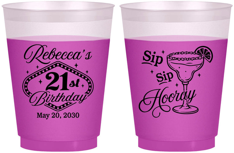 Custom 21st Birthday 16 oz Color Changing Frosted Cups - Sip Sip Hooray Vegas | 340006