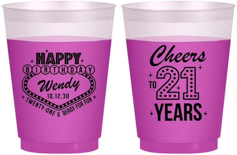 Custom 21st Birthday 16 oz Color Changing Frosted Cups - Vegas | 340007