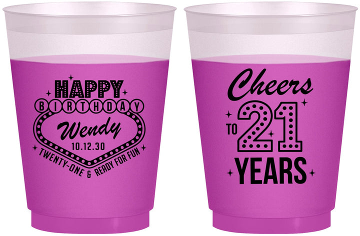 Custom 21st Birthday 16 oz Color Changing Frosted Cups - Vegas | 340007