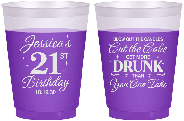Custom 21st Birthday 16 oz Color Changing Frosted Cups - Candles Cake Drunk | 340010