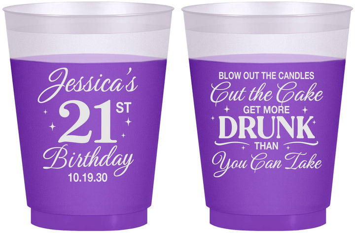 Custom 21st Birthday 16 oz Color Changing Frosted Cups - Candles Cake Drunk | 340010