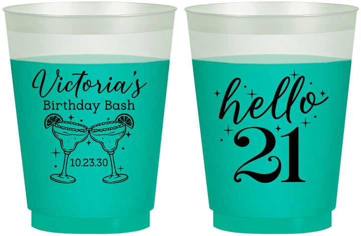 Custom 21st Birthday 16 oz Color Changing Frosted Cups - Hello Twenty One | 340011