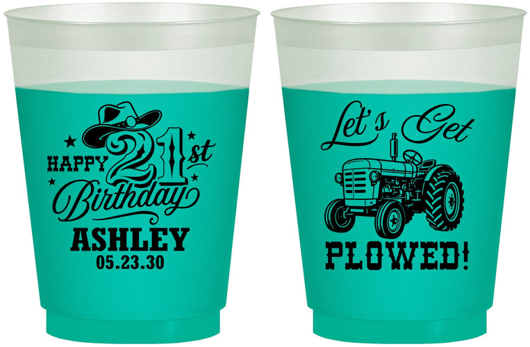 Custom 21st Birthday 16 oz Color Changing Frosted Cups - Lets Get Plowed | 340012