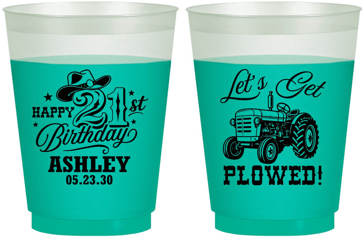 Custom 21st Birthday 16 oz Color Changing Frosted Cups - Lets Get Plowed | 340012