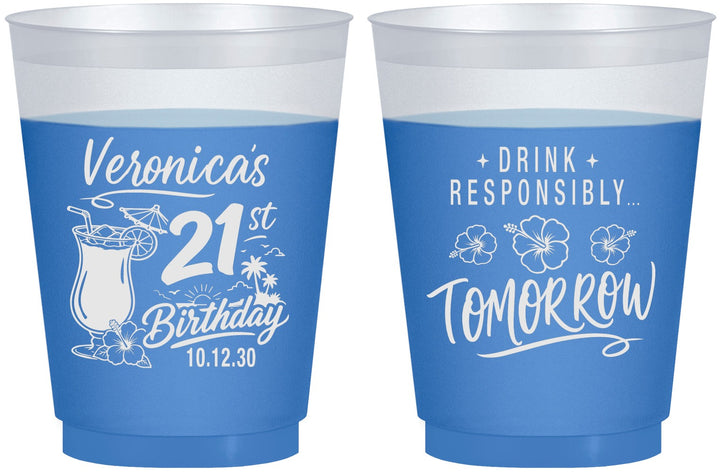 Custom 21st Birthday 16 oz Color Changing Frosted Cups - Drink Responsibly Tomorrow | 340015