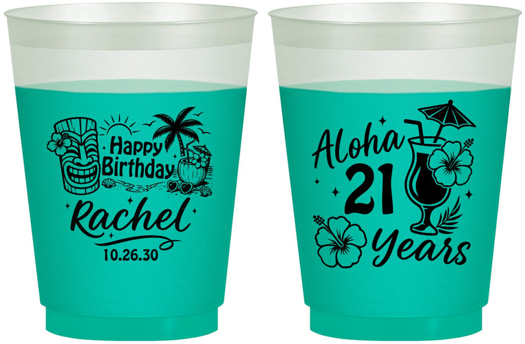 Custom 21st Birthday 16 oz Color Changing Frosted Cups - Aloha Hawaii | 340016