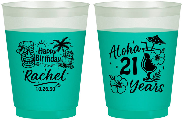 Custom 21st Birthday 16 oz Color Changing Frosted Cups - Aloha Hawaii | 340016