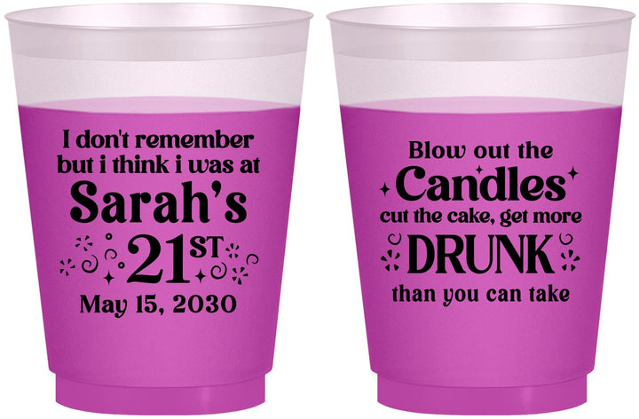 Custom 21st Birthday 16 oz Color Changing Frosted Cups - Candles Cake Drunk | 340017