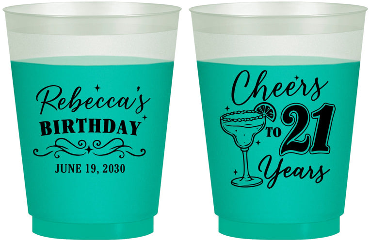 Custom 21st Birthday 16 oz Color Changing Frosted Cups - Cheers To Twenty One Years | 340019
