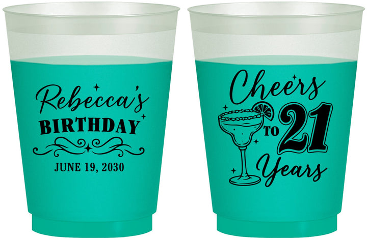 Custom 21st Birthday 16 oz Color Changing Frosted Cups - Cheers To Twenty One Years | 340019