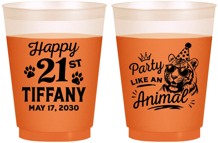 Custom 21st Birthday 16 oz Color Changing Frosted Cups - Party Like An Animal Tiger | 340020