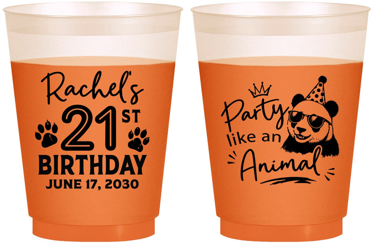 Custom 21st Birthday 16 oz Color Changing Frosted Cups - Party Like An Animal Panda | 340021