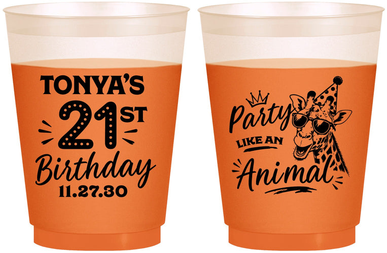 Custom 21st Birthday 16 oz Color Changing Frosted Cups - Party Like An Animal Giraffe | 340022