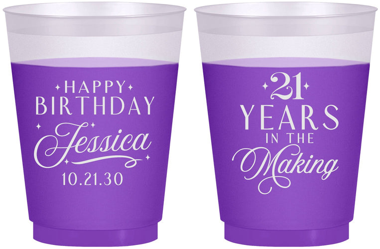 Custom 21st Birthday 16 oz Color Changing Frosted Cups - Twenty One Years In The Making | 340023