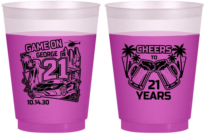 Custom 21st Birthday 16 oz Color Changing Frosted Cups - Video Game | 340024