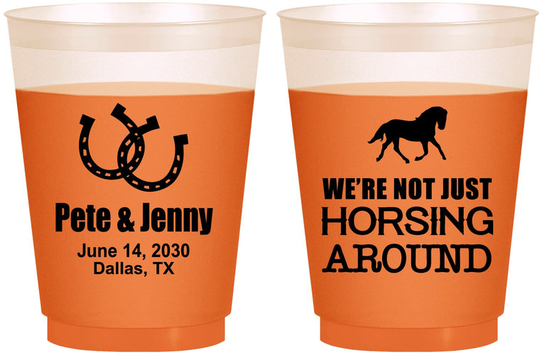 Custom Wedding 16 oz Color Changing Frosted Cups - Horseshoe | 341