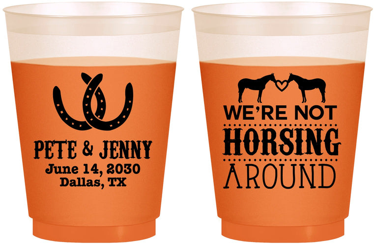 Custom Wedding 16 oz Color Changing Frosted Cups - Horseshoe | 342