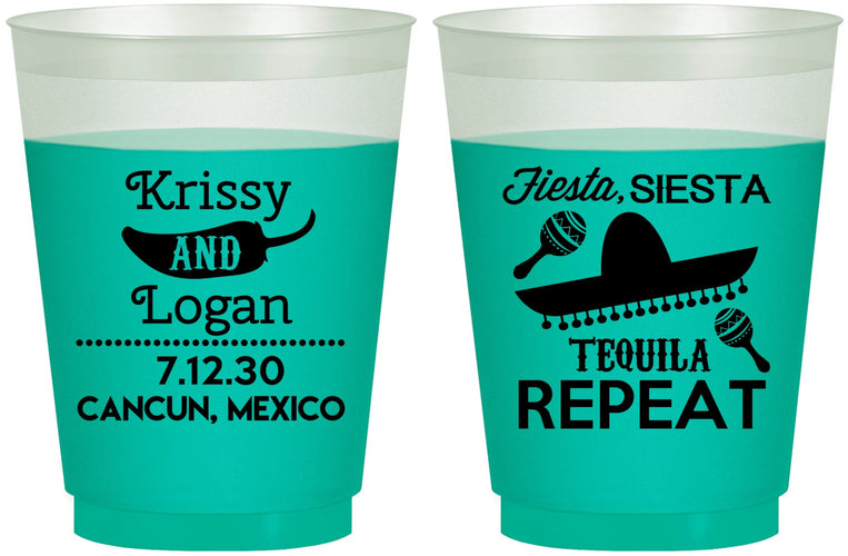 Custom Wedding 16 oz Color Changing Frosted Cups - Fiesta Siesta Tequila Repeat | 344