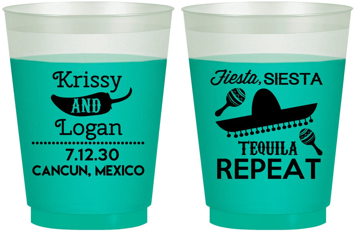 Custom Wedding 16 oz Color Changing Frosted Cups - Fiesta Siesta Tequila Repeat | 344