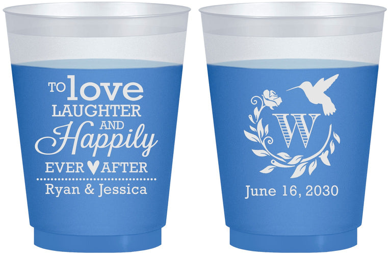 Custom Wedding 16 oz Color Changing Frosted Cups - Love Laughter Happily | 345
