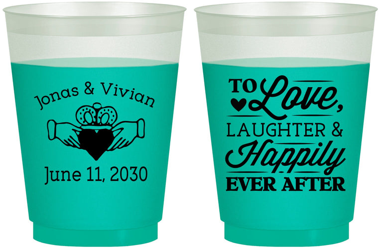 Custom Wedding 16 oz Color Changing Frosted Cups - Love Laughter Happily | 346