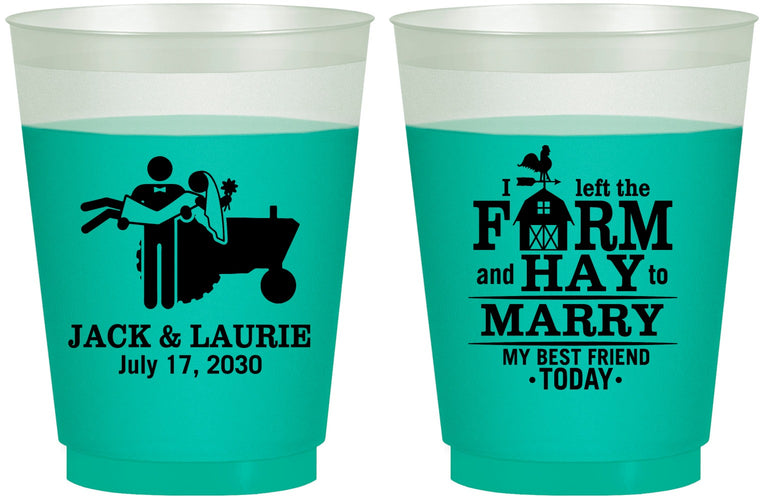 Custom Wedding 16 oz Color Changing Frosted Cups - Left The Farm Tractor | 347