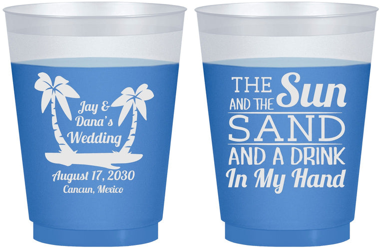 Custom Wedding 16 oz Color Changing Frosted Cups - Beach | 350