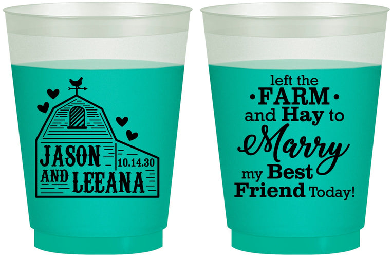 Custom Wedding 16 oz Color Changing Frosted Cups - Left The Farm Tractor | 352