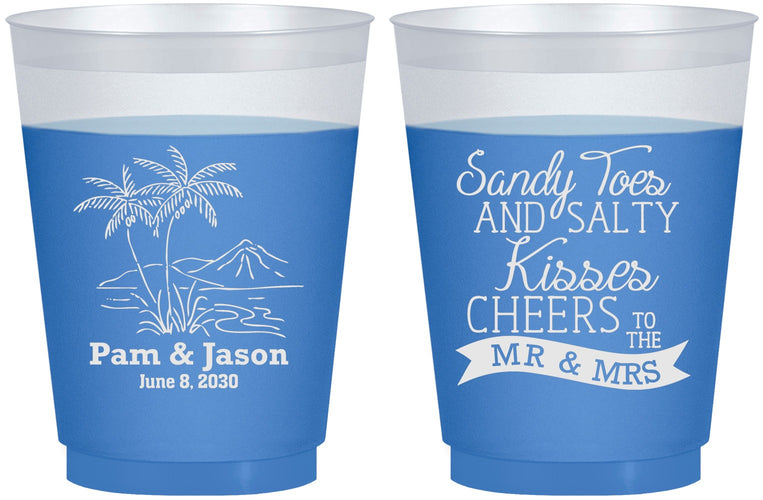 Custom Wedding 16 oz Color Changing Frosted Cups - Beach | 358