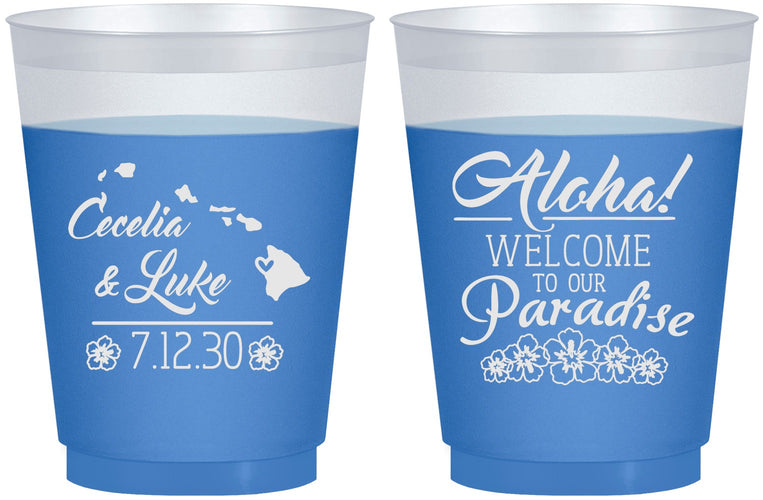 Custom Wedding 16 oz Color Changing Frosted Cups - Hawaii | 365