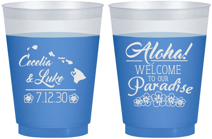 Custom Wedding 16 oz Color Changing Frosted Cups - Hawaii | 365