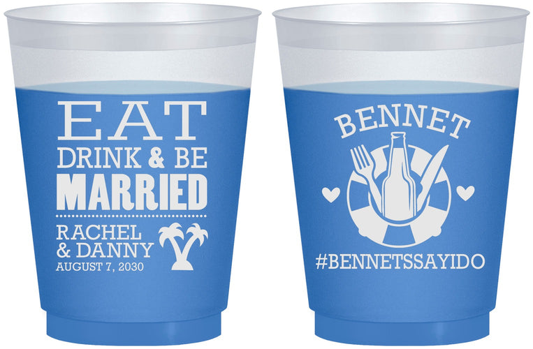 Custom Wedding 16 oz Color Changing Frosted Cups - Eat Drink Be Married | 367