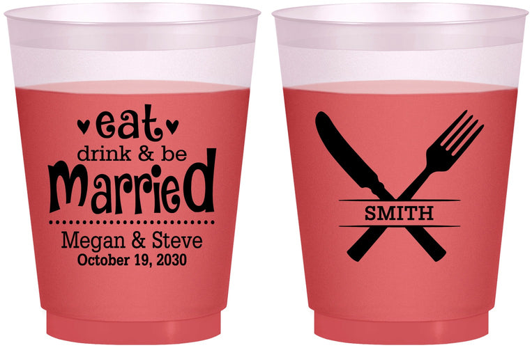 Custom Wedding 16 oz Color Changing Frosted Cups - Eat Drink Be Married | 368
