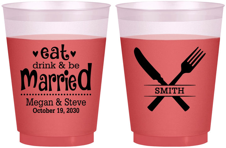 Custom Wedding 16 oz Color Changing Frosted Cups - Eat Drink Be Married | 368