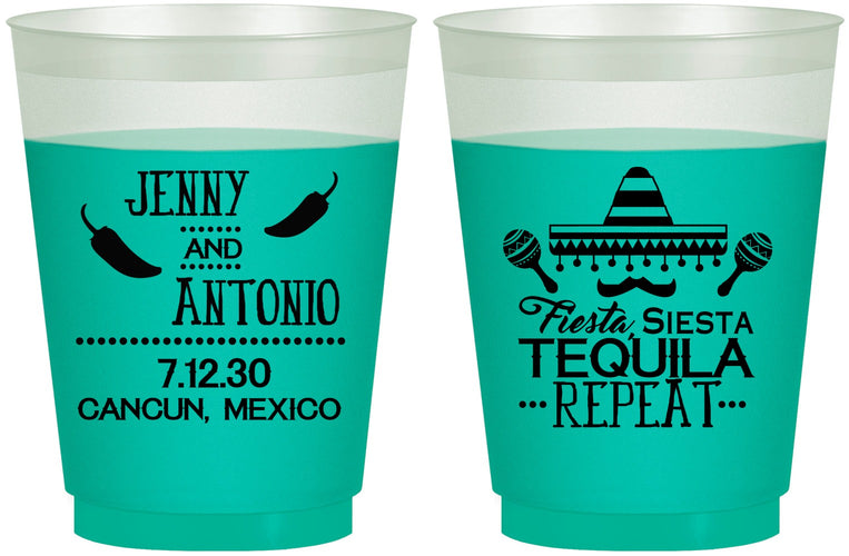 Custom Wedding 16 oz Color Changing Frosted Cups - Fiesta Siesta Tequila Repeat | 369