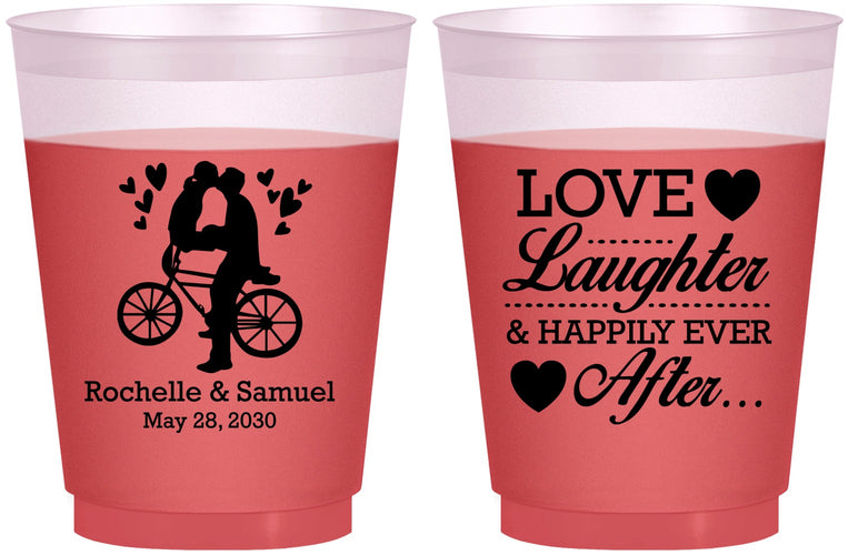Custom Wedding 16 oz Color Changing Frosted Cups - Love Laughter Happily | 376