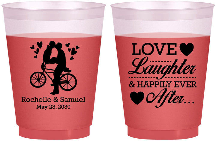 Custom Wedding 16 oz Color Changing Frosted Cups - Love Laughter Happily | 376