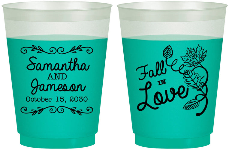 Custom Wedding 16 oz Color Changing Frosted Cups - Fall In Love | 377
