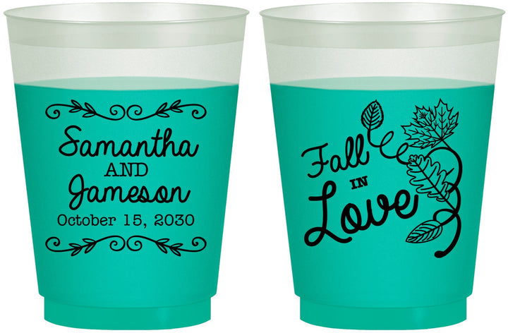Custom Wedding 16 oz Color Changing Frosted Cups - Fall In Love | 377